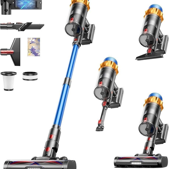 Kermoky Cordless Vacuum Cleaner, 650W 55KPA 70Mins Vacuum Cleaners for Home, Self-Standing Cordless Stick Vacuum with Anti-Tangle, Lightweight Wireless Vacuum for Hardwood Floor/Carpet/Pet Hair