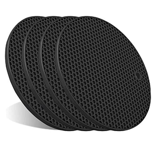 4 Pcs Silicone Trivet, Trivets for Hot Pots and Pans, Kitchen Heat Resistant Silicone Hot Pad, Extra Thick, Large, Non Slip (Black)