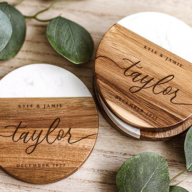 Personalized Coasters, Custom Engraved Marble Wooden Coaster, Wedding Coaster, Home Decor, Wedding Gifts, Housewarming Gift, Gift for Couple