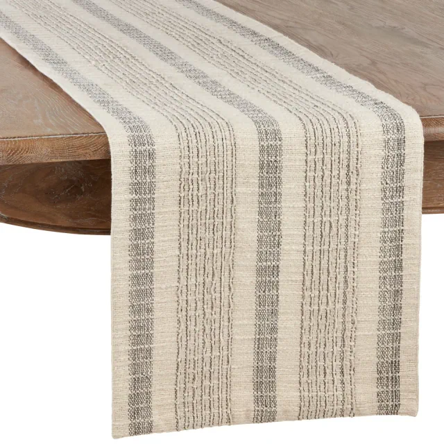 Saro Lifestyle Table Runner With Striped Woven Design, Ivory, 16" x 108"