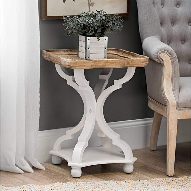 COZAYH Rustic Farmhouse Accent End Table, Natural Tray Top Side Table Nightstand for Family, Dinning or Living Room, Handcrafted Finish, Modern, 19" L x 19" W x 25" H