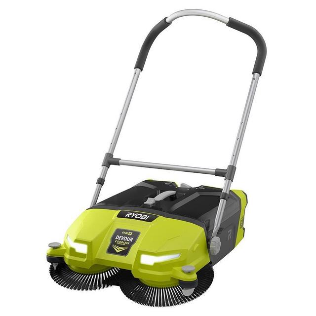 Ryobi ONE+ DEVOUR 18-Volt Cordless Debris Sweeper, Transparent 4.5 Gal Tub Capacity with LED Headlights, Rear Wheel Height Adjustment, 21&quot; Wide Cleaning Swath (TOOL ONLY)