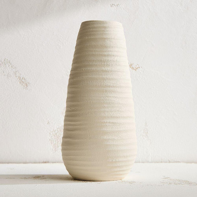 Ceramic Fluted Vases, Alabaster, 15.9 Inches