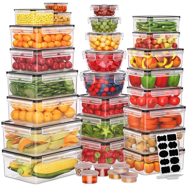 JSCARES 62 PCS Large Food Storage Containers with Lids Airtight (31 Lids & 31 Containers)- Reusable Plastic Leakproof Meal-Prep Container for Kitchen Storage Organization Microwave/Dishwasher Safe
