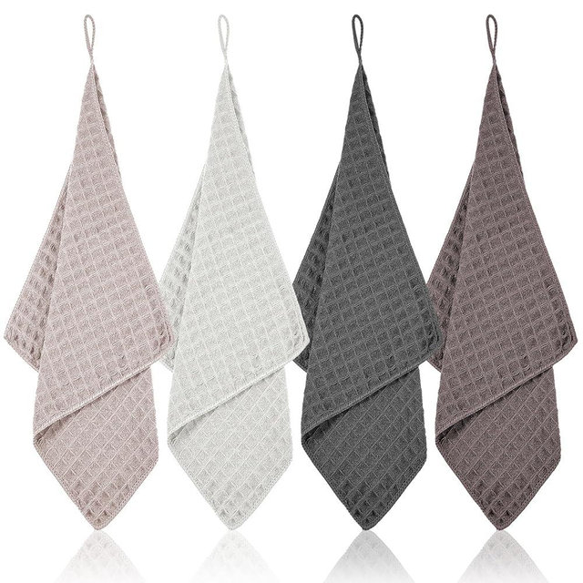 4Pack Waffle Weave Microfiber Towel, 11.8" Barista Towels for Coffee Bar Accessories, Washable Microfiber Dish Cloths, Reusable Kitchen Towels for Drying Dishes
