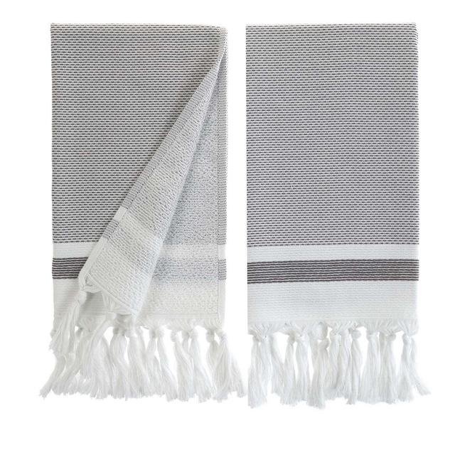 Turkish Hand Towels for Bathroom, Kitchen Towels Decorative Set of 2, Luxury Turkish Cotton Dish Tea Towels 14 x 30 Inches for Bohemian, Rustic, and Farmhouse Decor (Gray)