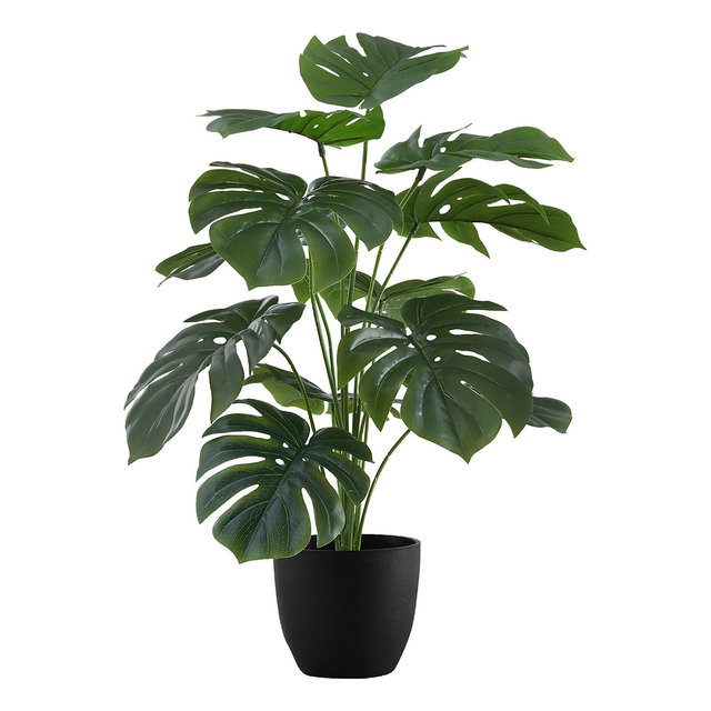 Monarch Specialties 24" Indoor Artificial Monstera Plant with Decorative Black Pot
