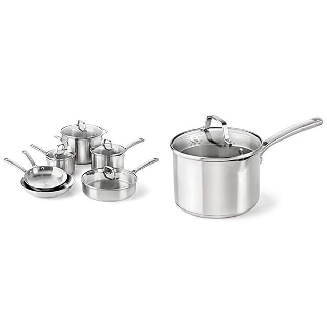 Calphalon Classic Pots And Pans Set, 10-Piece Cookware Set, Stainless Steel & Classic Stainless Steel Cookware, Sauce Pan, 3 1/2-quart