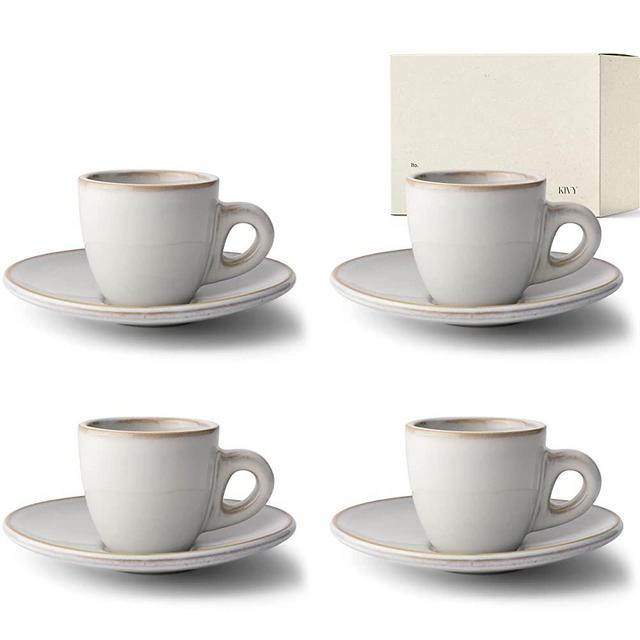 KIVY 3 oz espresso cups set of 4 - Italian style espresso cups and saucers - Stoneware espresso cup set - Demitasse cups set of 4 - Espresso mugs - Demi tasse cups - Espresso cups and saucers - Grey