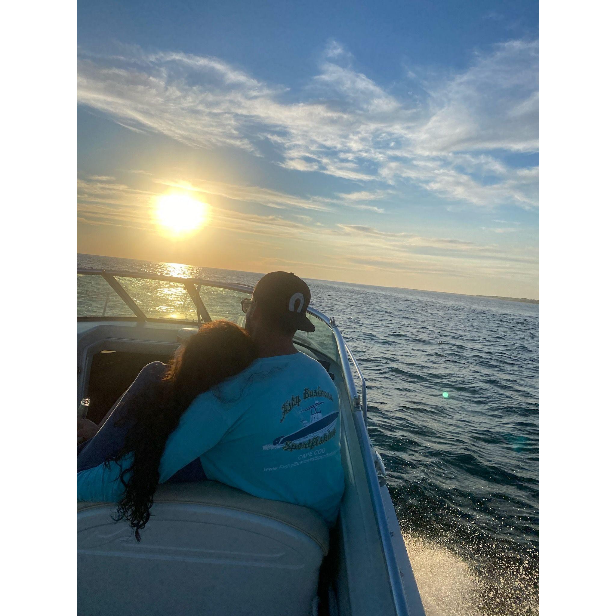 Sun down on Zach's boat