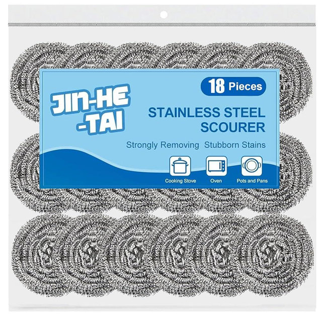 18 Pack Stainless Steel Scrubber, Steel Wool Srubber for Scouring Stubborn Messes from Pots and Pans, Stoves,Broiler Racks,Grills and More