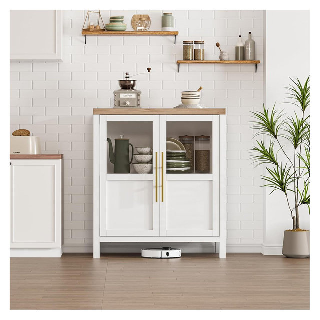 29" Modern Sideboard Buffet Cabinet with 2 Glass Doors and Storage, for Kitchen Dining Room, Living Room