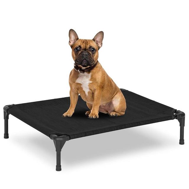 Elevated Dog Bed - Raised Outdoor Cooling Dog Cot Bed for Medium Dog, Lifted Pet Bed with Durable Breathable Teslin Mesh, Dogs Hammock Bed with Non-Slip Feet, Black, 32 inches