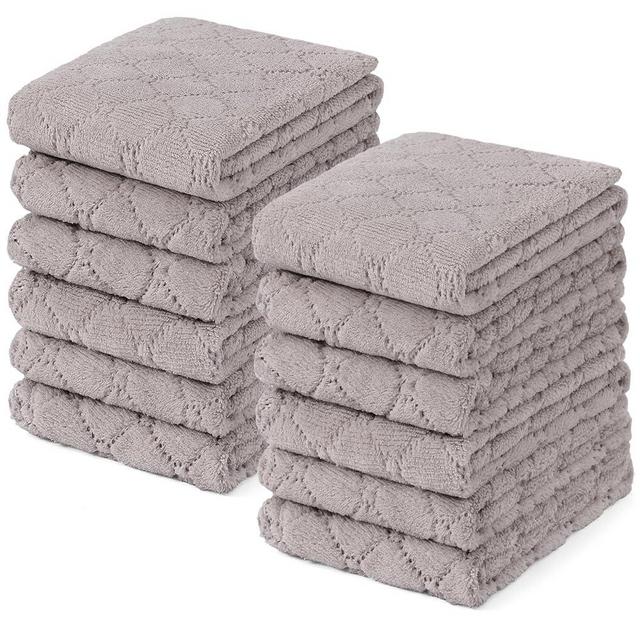 Homaxy 12 Pack Dish Towels for Kitchen (10 x 20 Inches, Grey), Super Soft and Absorbent Coral Velvet Dish Cloths for Washing Dishes, Nonstick Oil Fast Drying Microfiber Cleaning Cloth