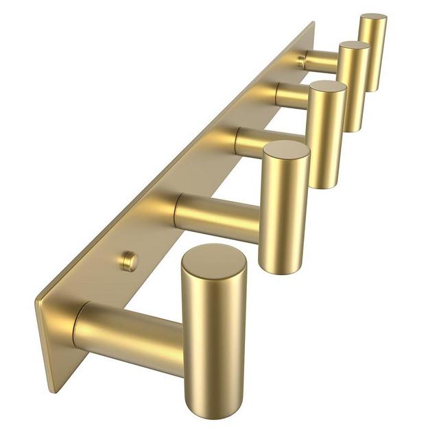 VAEHOLD Hat and Coat Wall Mount Rack - Hooks for Robes, Bags, Keys, and Towels - Bathroom Towel Hanger Organizer (Gold, “T“ Shape 5 Hooks 1 Pack)