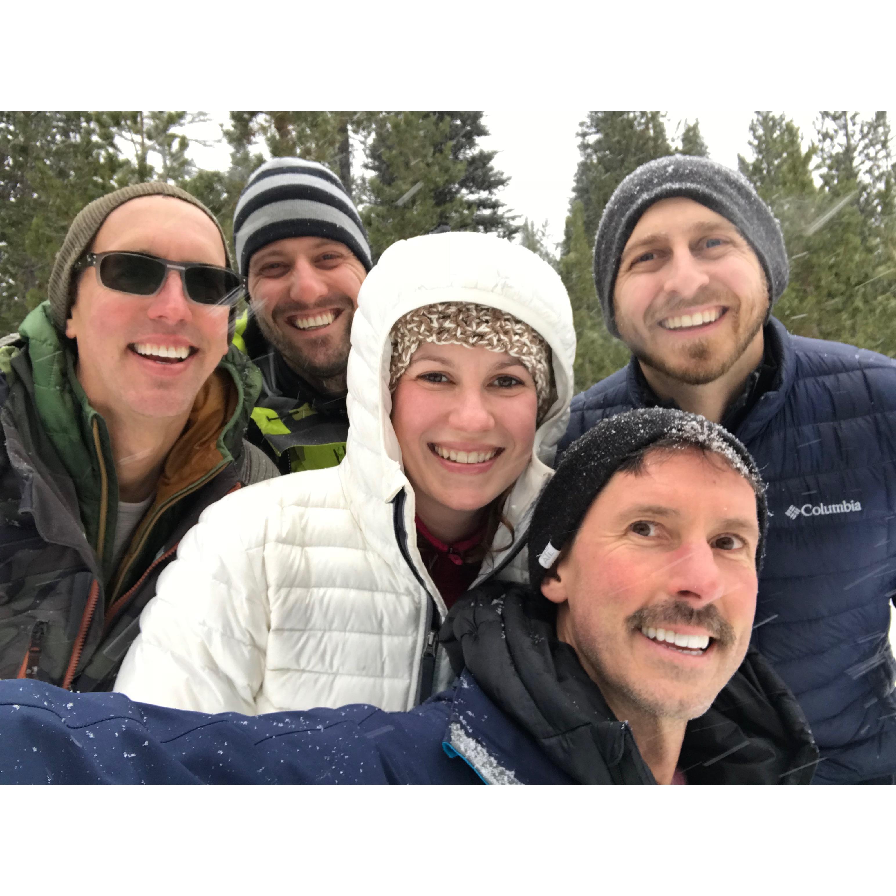 Hiking in the snow with friends