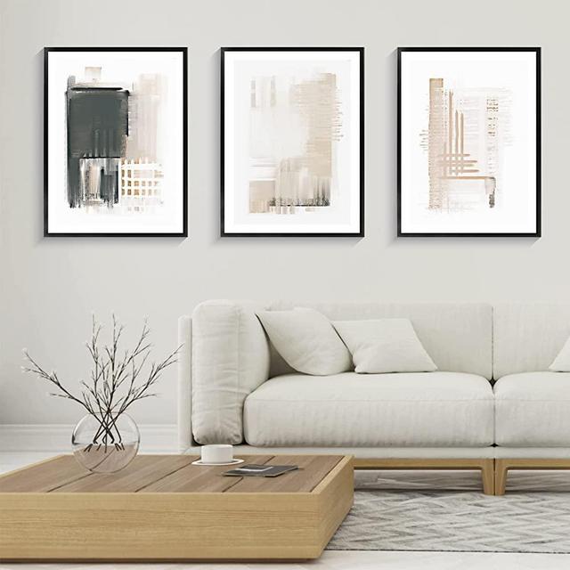 Canvas Wall Art, Set of 3 Framed Art Prints, Abstract Painting, Neutral Minimalist Print Set, 16x24inch Modern Wall Decor, For Bathroom Living Room Bedroom Office Kitchen