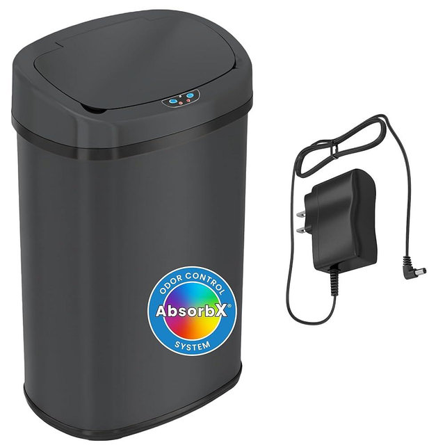 SensorCan 13 Gallon Automatic Sensor Trash Can with Lid, AC Adapter Included, AbsorbX Odor Control, Gunmetal Gray Stainless Steel Kitchen Garbage Bin, Fingerprint-Proof, Hands-Free Operation, Oval