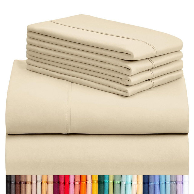 LuxClub 4 PC Silky Soft Cooling Deep Pocket Sheet Set, Hotel Luxury Bedding Breathable Wrinkle & Fade Resistant - King, Cream