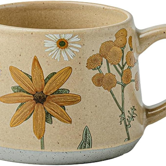 QIXCOZTI Ceramic Coffee Mug, 13oz Floral Design Pottery cute mugs, Ideal Gift for Women unique vintage pretty coffee mugs (Graceful Bloom)