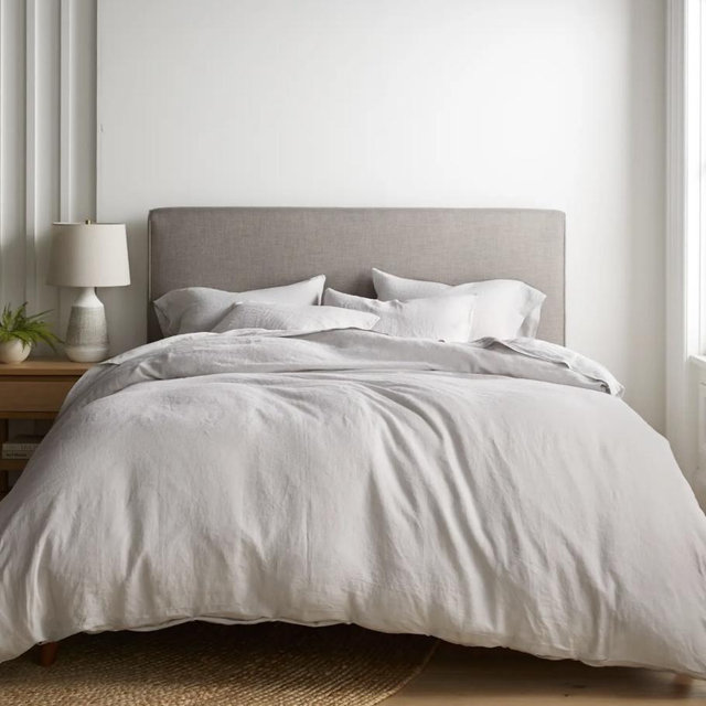 European Linen Duvet Cover Set - Light Grey King/Cal King