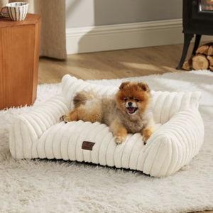 BEDSURE Corduroy Fleece Dog Sofa Bed with Removable Cover, Cream, Medium - Chewy.com