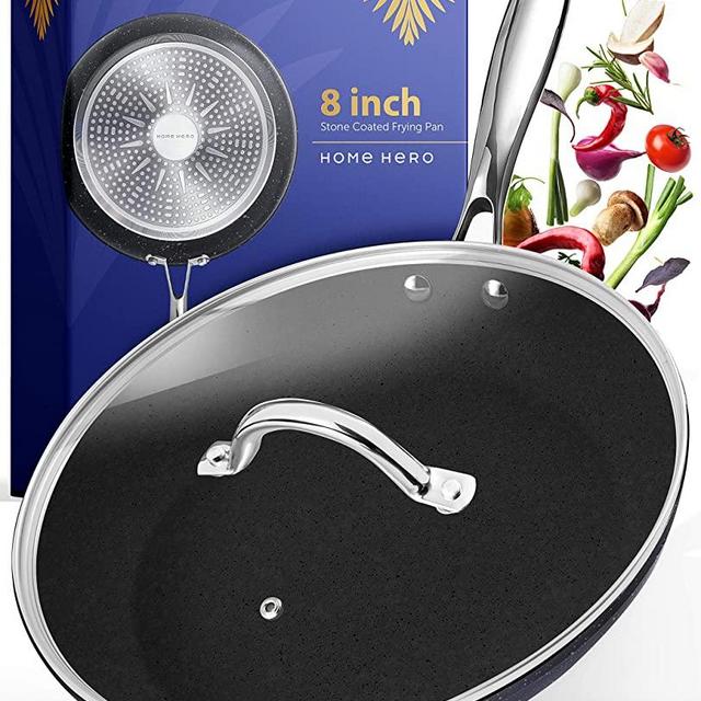 Stone Coated Nonstick Frying Pan with Lid - 8 Inch Frying Pans Nonstick Pan with Lid Skillets Nonstick with Lids Non Stick Pan Cooking Pan Fry Pan Skillet with Lid Small Frying Pan Non Sticking Pan