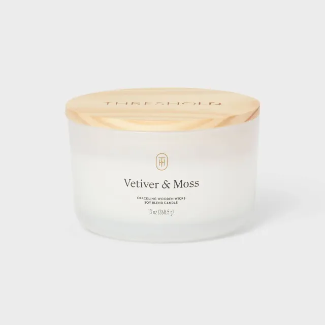 3-Wick Milky Glass Wooden Wick Vetiver and Moss Jar Candle 13oz - Threshold™