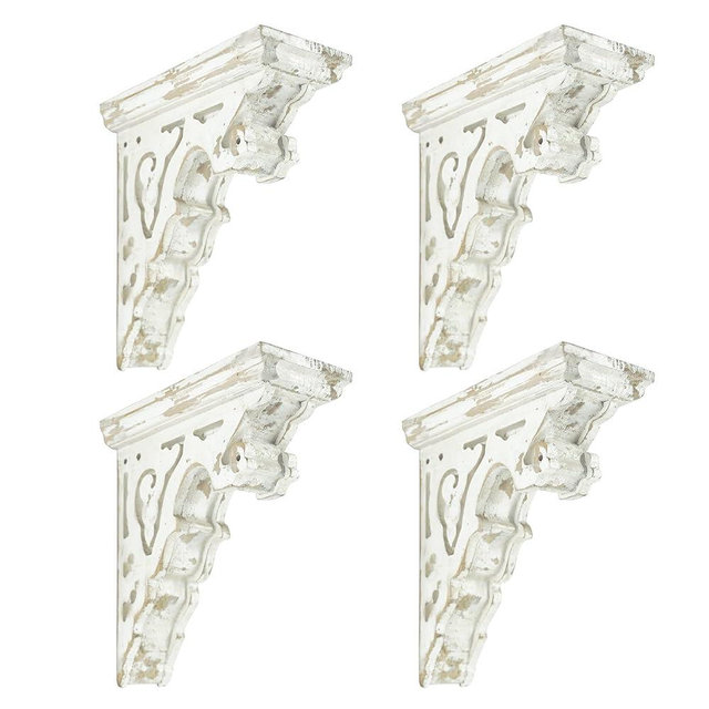 BIG FORTUNE Set of 4 Corbels for Shelves Wood Corbels Decorative Shelf Brackets Wooden Vintage Shelf Farmhouse Decor White Floating Wall Shelf Long