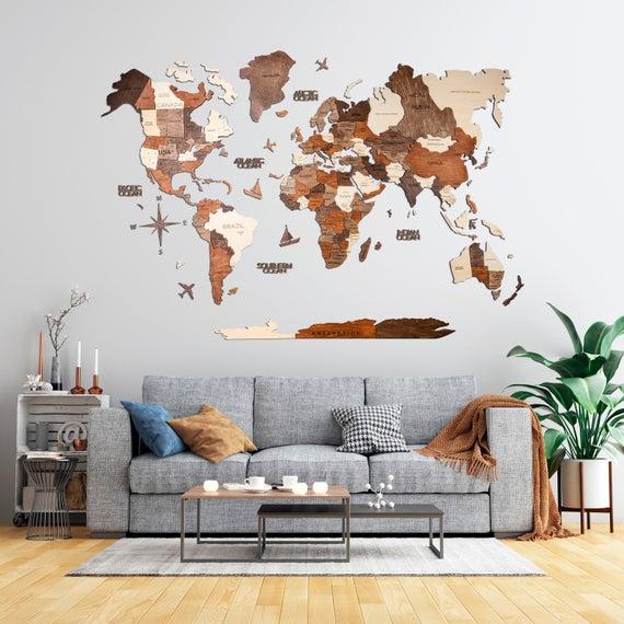 World Map Wall Decor 5th Anniversary Gift World Map Travel Push Pin Map Rustic Home Wood Wall Art Birthday Gift For Husband Enjoy The Wood