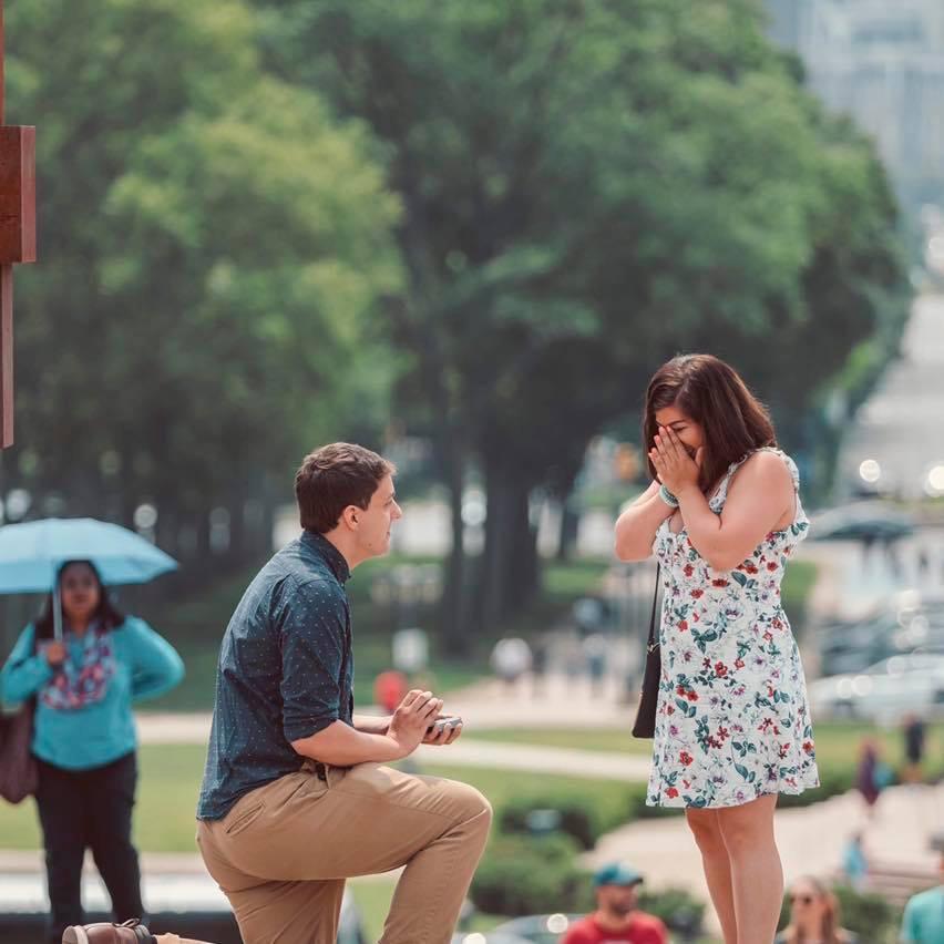 The proposal! Steven asked right in front of the art museum where we first met