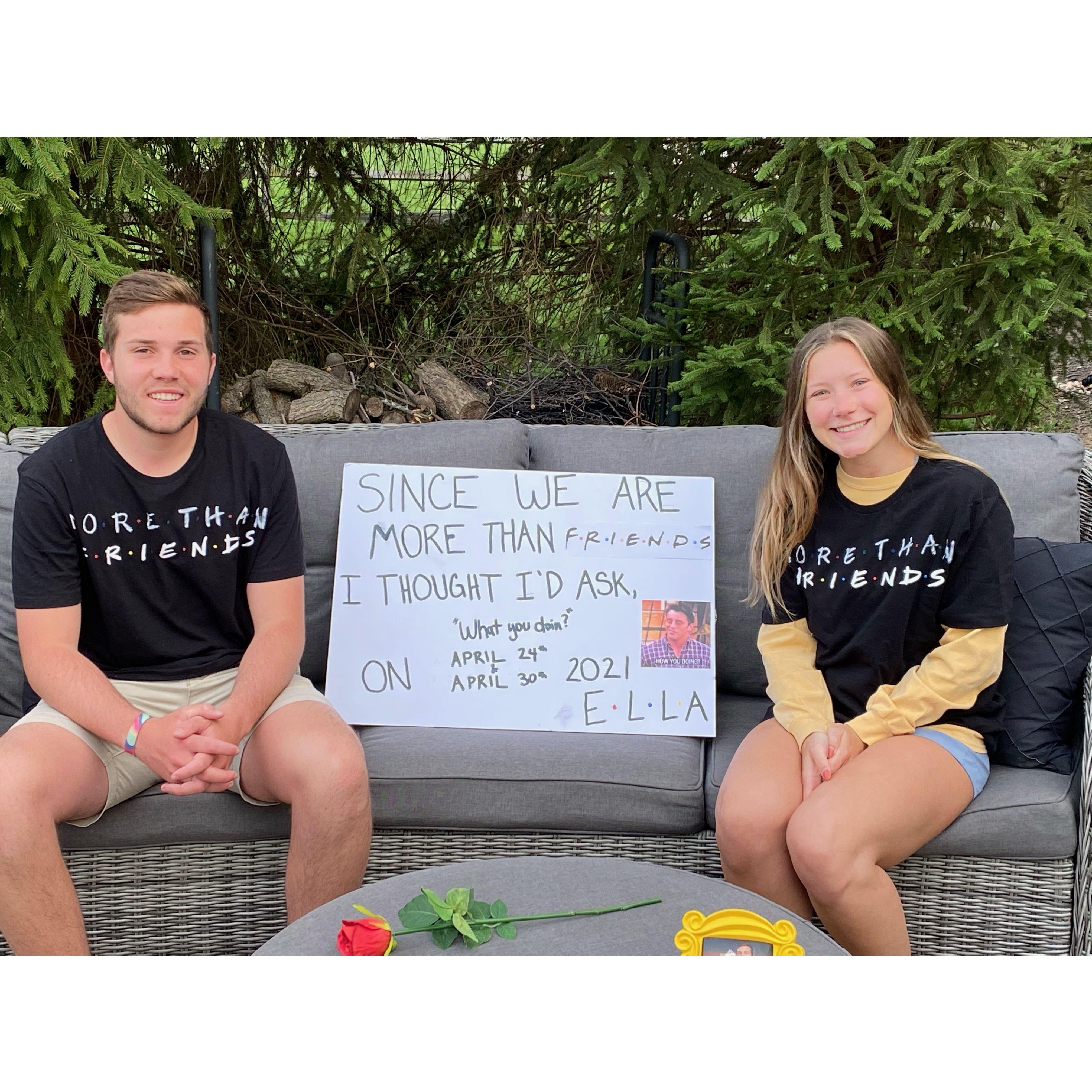 Carson asking Ella to senior prom on April 7th, 2021