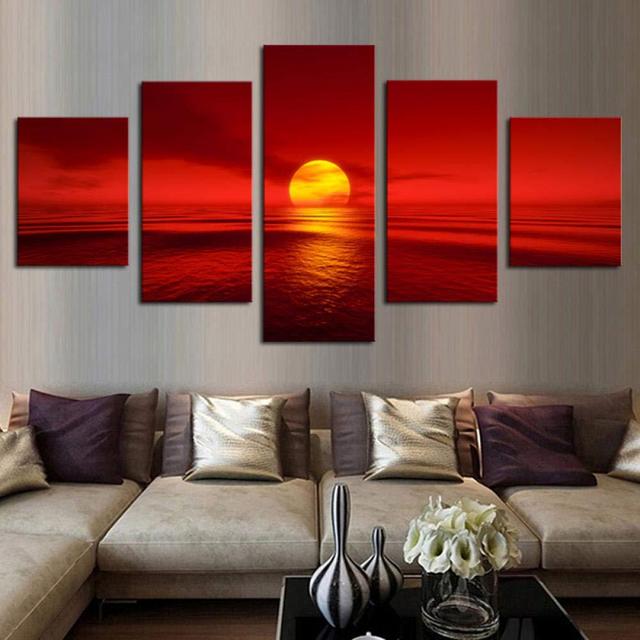 Canvas Prints With Your Photos Sunset Red Sun Sea Nature Landscape Wall Art Canvas Painting Poster Print Wall Picture For Living Room Decor