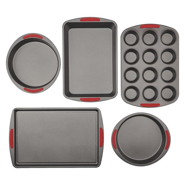 GoodCook Mega Grip 5-Piece Nonstick Steel Bakeware Set with Cookie Sheet, Roast Pan, 2 Cake Pans, and Muffin Pan, Gray,Gray