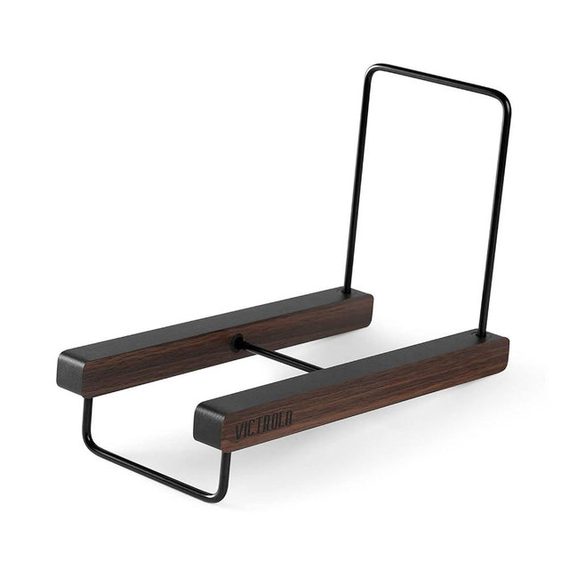 Victrola 'The Stand' - Table Top Vinyl Records and Album Holder & Organizer, Espresso Wood Finish with Smart Black Metal Accents, Elegant and Stylist Looks, Holds Over 25 Albums
