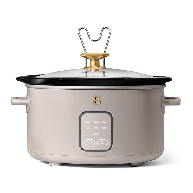 Beautiful 4Qt Slow Cooker with Touch-Activated Display, 4 Cooking Presets, Dishwasher-Safe Pot, Tempered Glass Lid, Cool-Touch Handles, Non-Skid Feet, Porcini Taupe Finish, Perfect for Family Meals