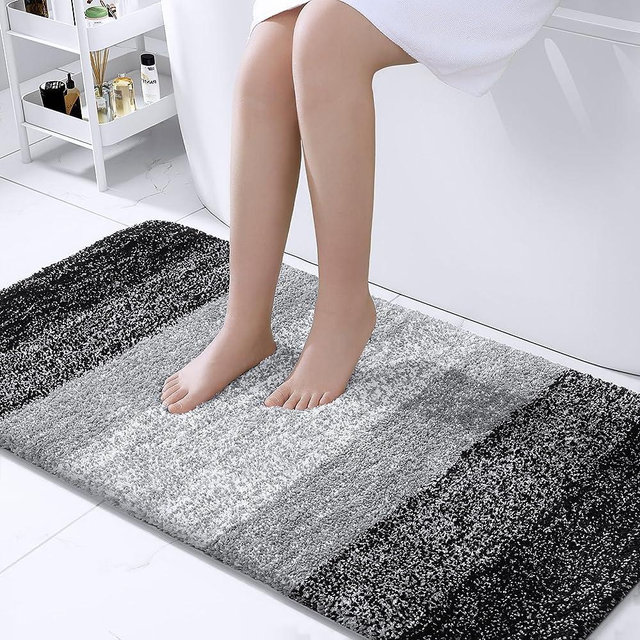 OLANLY Luxury Bathroom Rug Mat, Extra Soft and Absorbent Microfiber Bath Rugs, Non-Slip Plush Shaggy Bath Carpet Runner, Machine Wash Dry, Bath Mats for Bathroom Floor, Tub and Shower, 44x24, Black