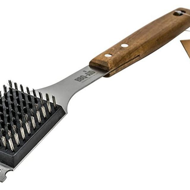 BBQ-Aid Barbecue Grill Brush and Scraper – Extended, Large Wooden Handle and Stainless Steel Bristles – No Scratch Cleaning for Any Grill: Char Broil & Ceramic