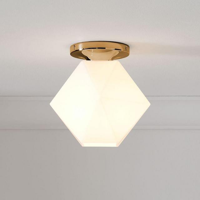 Sculptural Flushmount Antique Brass Milk Glass Faceted (8.5")