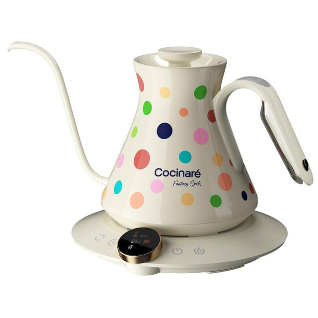 Cocinare FLOW M6 Pro Electric Gooseneck Kettle with Color-Changing Design, ±0.5℉ Temperature Control for Pour-over Coffee & Tea, Stainless Steel Interior, Quick Heating for Boiling Water (Polka)