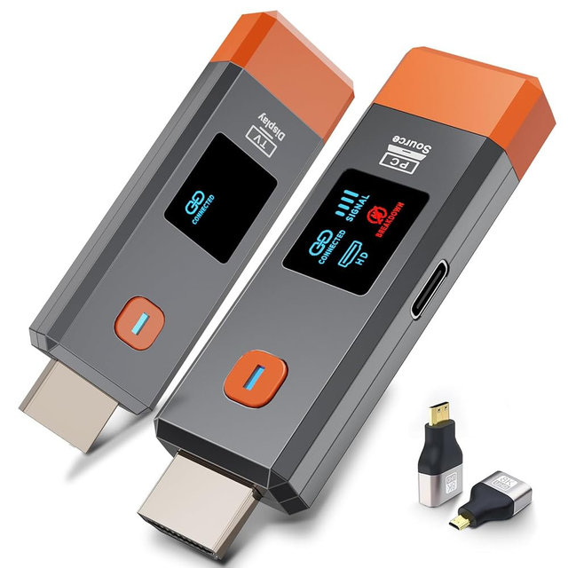 Wireless HDMI Transmitter and Receiver 328ft/100m Extender 1080P Output 4K Decode Input Plug&Play Portable 2.4G/5.8G for Video and Audio to Monitor from PC/Projector/TV Box