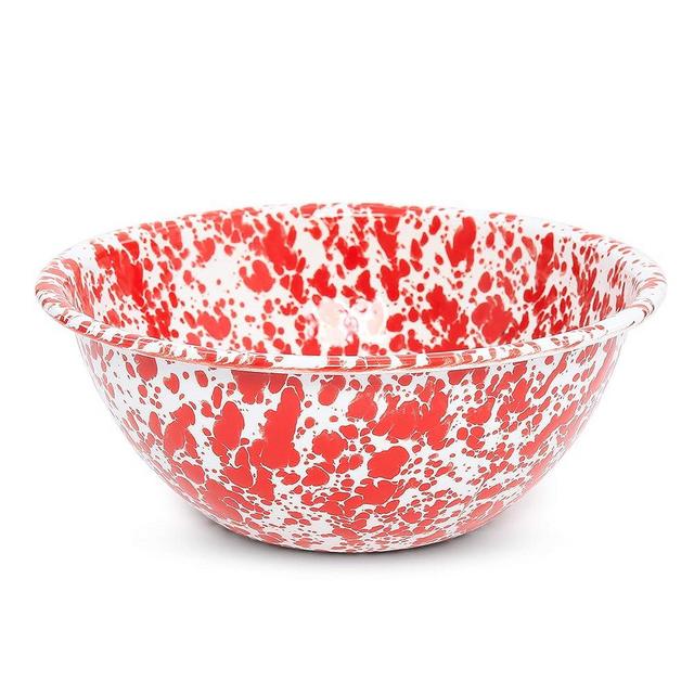 Crow Canyon Home Enamelware Serving Bowl, 1.5 quart, Red/White Splatter (Single)