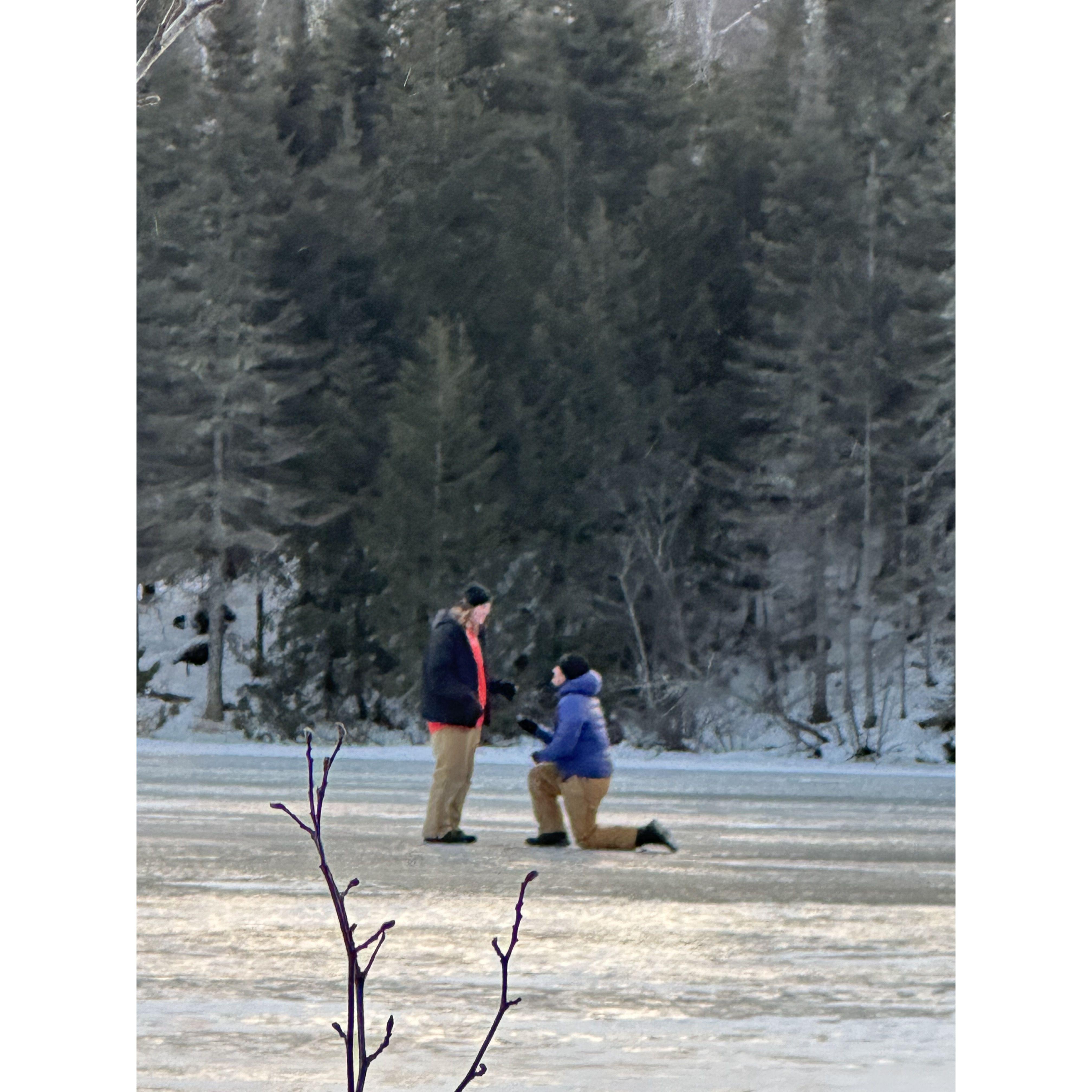 Proposing to me on the frozen lake