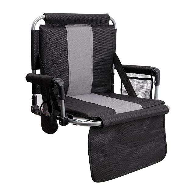 LET'S CAMP Folding Stadium Seat Bleacher Chair with Cup Holder, Mesh Bag and Hide Hooks, Portable Stadium Chair with Back and Cushion