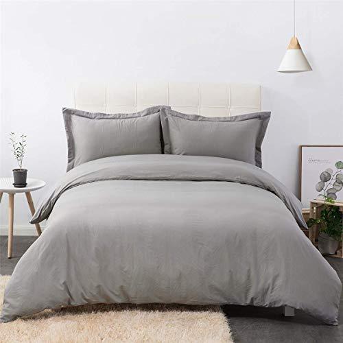 Bedsure Washed Grey Duvet Cover Full/Queen Size Set with Zipper Closure, Ultra Soft Hypoallergenic 3 Pieces Comforter Cover Sets (1 Duvet Cover + 2 Pillow Shams), 90x90 inches