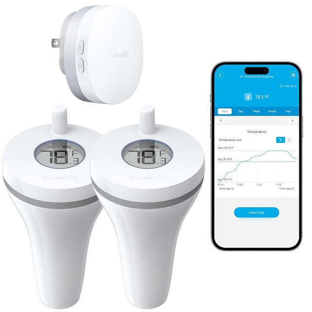 GoveeLife Smart Pool Thermometer with Smart Gateway, Digital Swimming Pool Thermometer Temperature Monitor with IPX7 Waterproof, Remote App Notification Alert for Ice Bath Tub, Fishbowl, Pond,Hot Tub