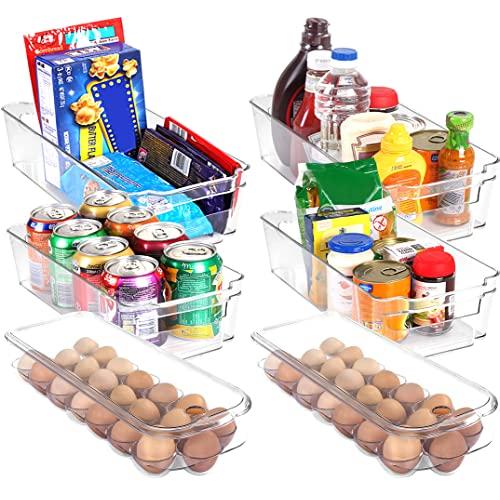 Set of 6 Pantry Organizers - Includes 6 Organizers (4 Drawers & 2 Egg Holding Trays) - For Freezers, Countertops and Cabinets - BPA-Free Clear Plastic Pantry Storage Racks