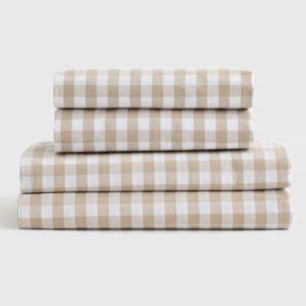 Classic Organic Percale Sheet Set in Cafe Gingham, Queen