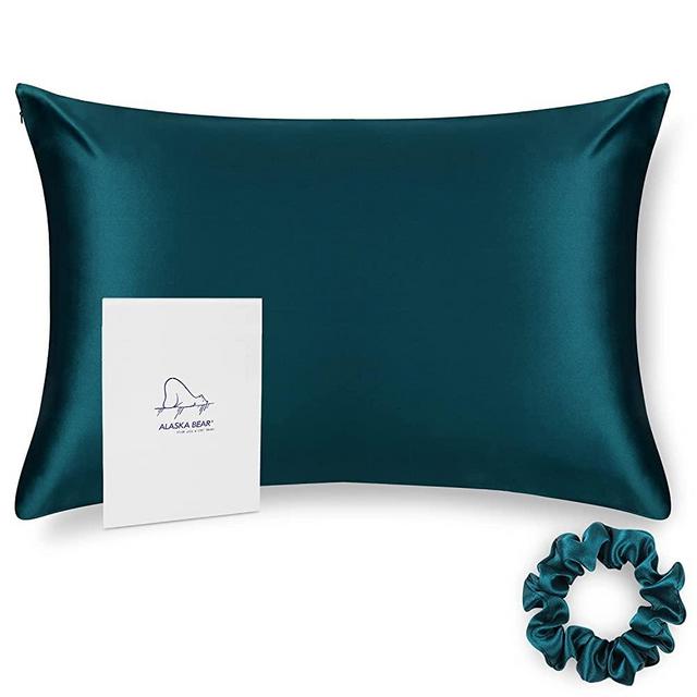 ALASKA BEAR Silk Pillowcase for Hair and Skin Wellness Natural Hypoallergenic 100 Percent Real Mulberry Silk Pillow Slip Cover Standard Size with Zipper (1pc, Teal Turquoise)