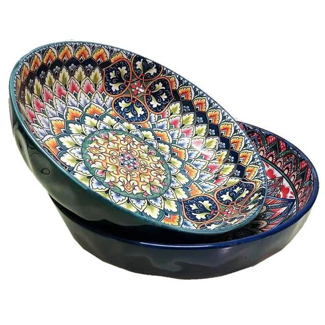 Qlans Serving Bowls 10.2inch 75 Oz Fruit Bowls Salad Bowls, Pasta Bowl Set of 2, Serving Dishes for Entertaining, Vibrant Color Large Bowls for Party,Microwave & Dishwasher Safe （Multicolor）